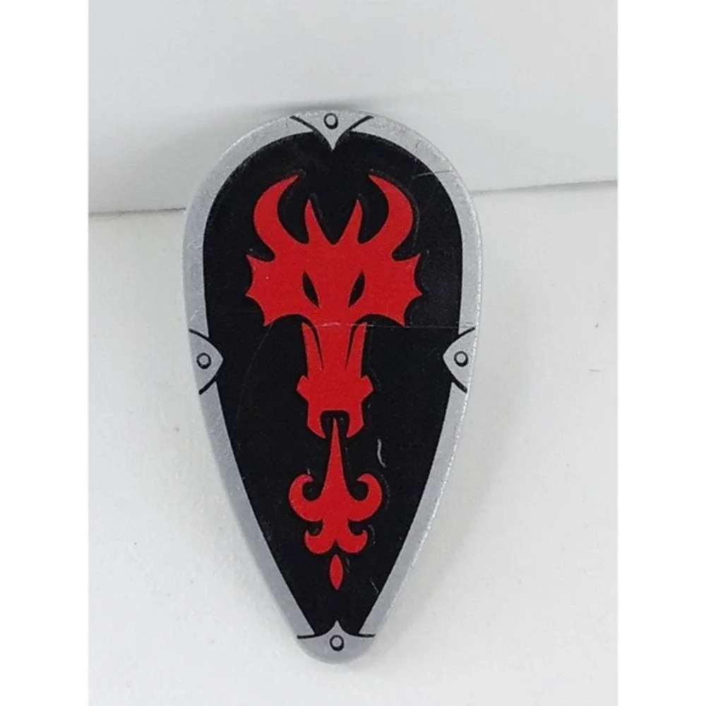 LEGO Minifig Shield Ovoid w/ Red Fire Breathing Dragon Head Black Background‎